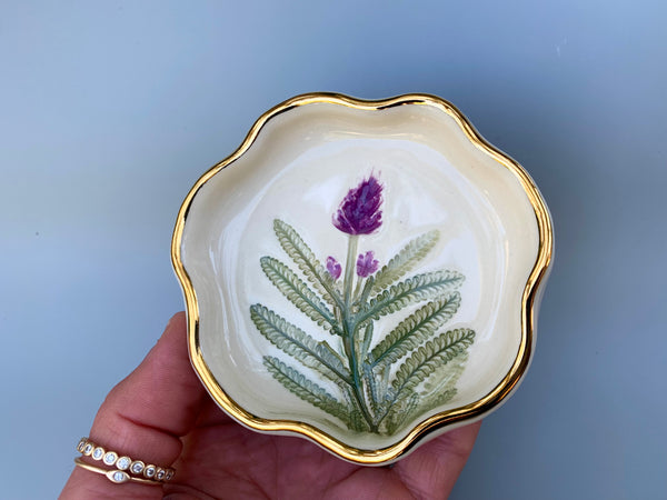 Mini Lavender Ring Dish, Ceramic Dish with Flower Imprint