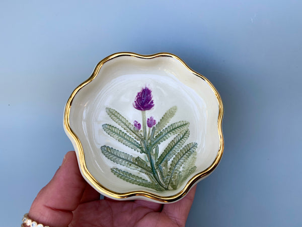 Mini Lavender Ring Dish, Ceramic Dish with Flower Imprint