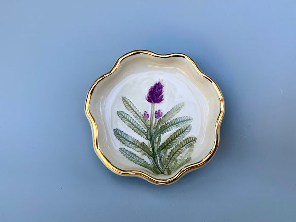 Mini Lavender Ring Dish, Ceramic Dish with Flower Imprint