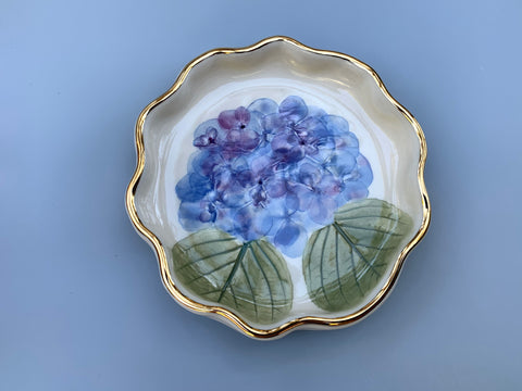 Blue Hydrangea Jewelry Holder, Ceramic Dish with Flower Imprint