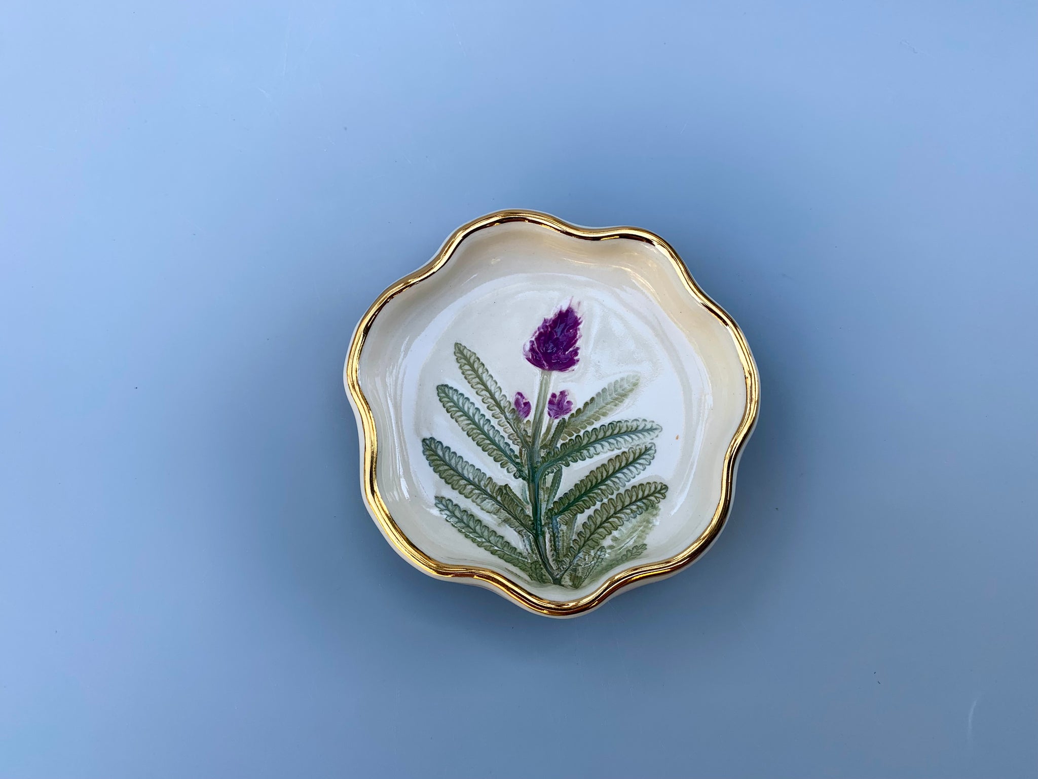 Mini Lavender Ring Dish, Ceramic Dish with Flower Imprint