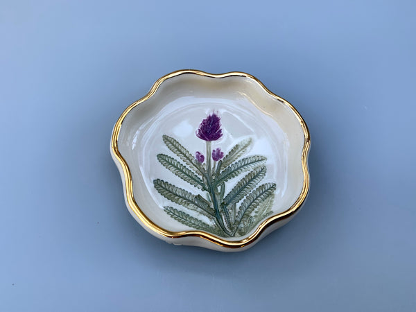 Mini Lavender Ring Dish, Ceramic Dish with Flower Imprint