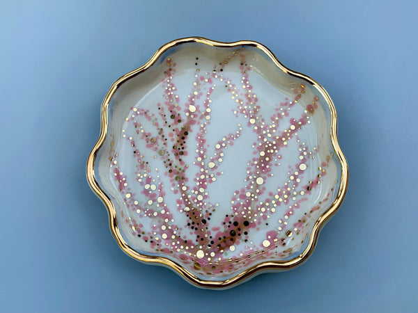 Cherry Blossom Jewelry Dish, Ceramic with Gold Accent