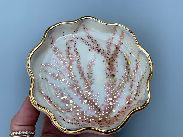 Cherry Blossom Jewelry Dish, Ceramic with Gold Accent