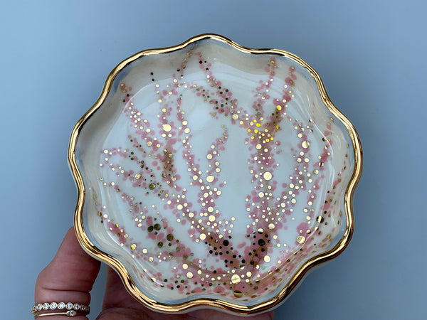 Cherry Blossom Jewelry Dish, Ceramic with Gold Accent