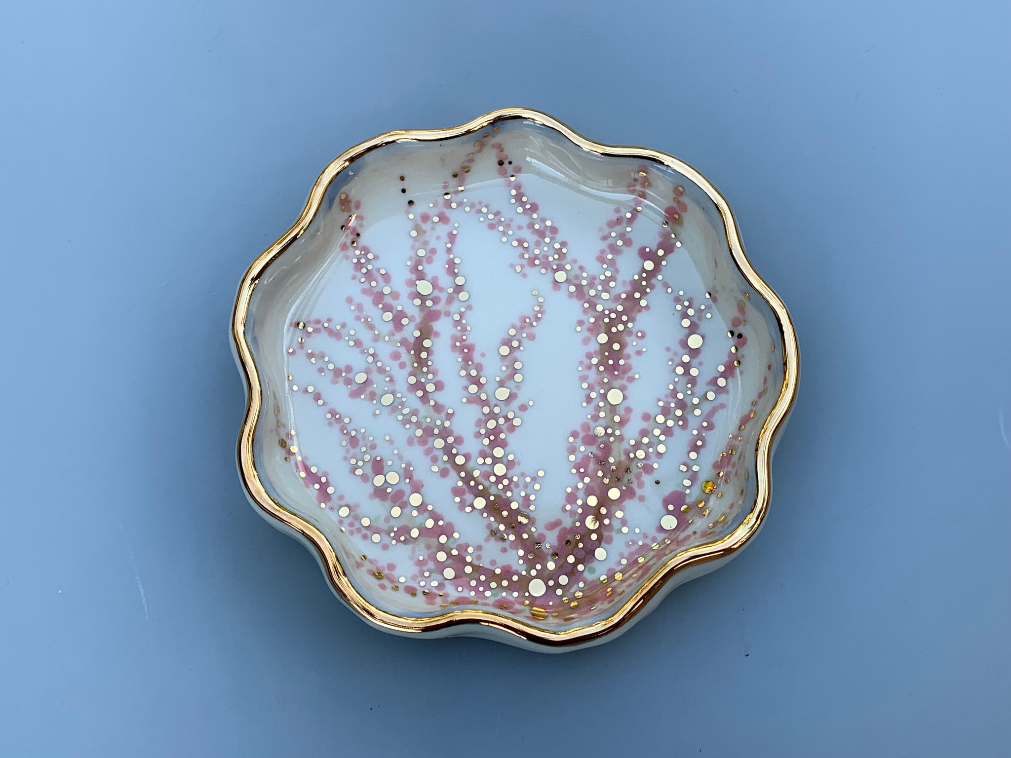 Cherry Blossom Jewelry Dish, Ceramic with Gold Accent