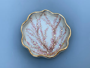 Cherry Blossom Jewelry Dish, Ceramic with Gold Accent