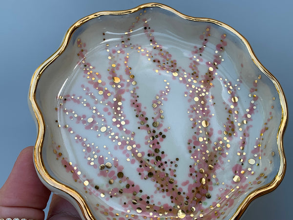 Cherry Blossom Jewelry Dish, Ceramic with Gold Accent