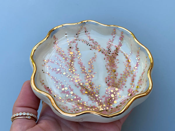 Cherry Blossom Jewelry Dish, Ceramic with Gold Accent