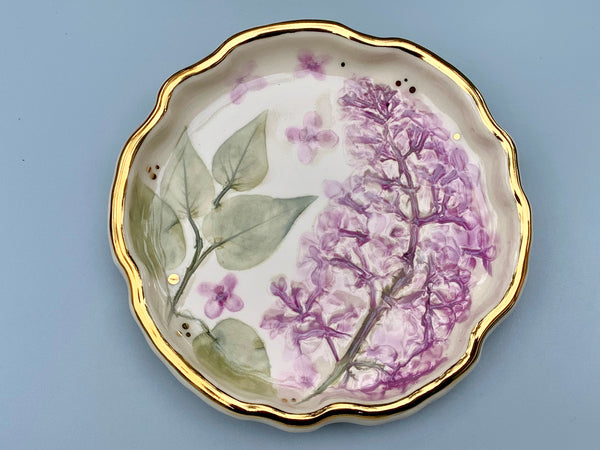 Lilac Jewelry Holder, Ceramic Dish with Flower Imprint