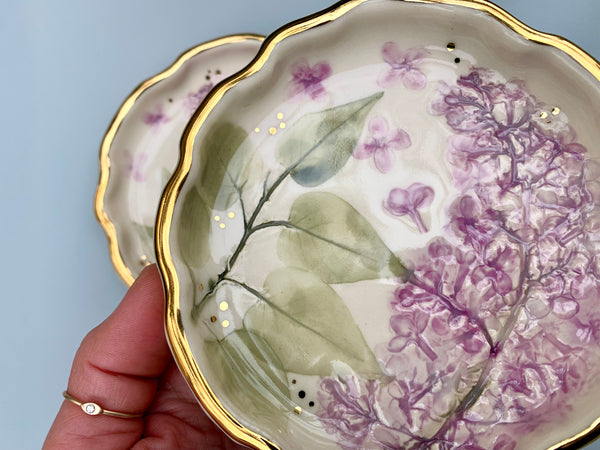Lilac Jewelry Holder, Ceramic Dish with Flower Imprint