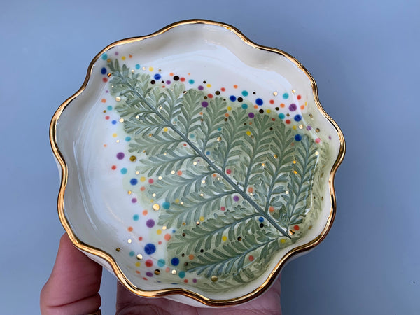 Christmas Tree Jewelry Dish with Gold, Sparkling Holiday Evergreen Ceramic Dish