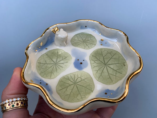 Frog Prince Jewelry Holder, Ceramic Leaf Dish