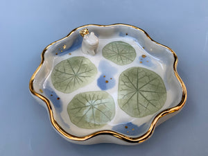 Frog Prince Jewelry Holder, Ceramic Leaf Dish