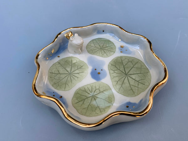 Frog Prince Jewelry Holder, Ceramic Leaf Dish